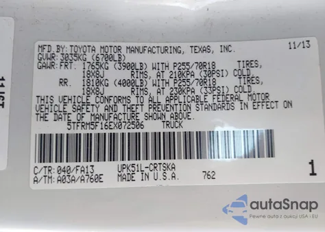 2014 Toyota Tundra Sr 4.6L V8 z USA, uszkodzony, nr VIN 5TFRM5F16EX072506